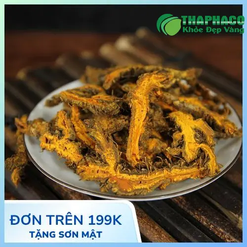 Hoàng Liên được thái lát chuẩn bị cho quá trình tẩm sao